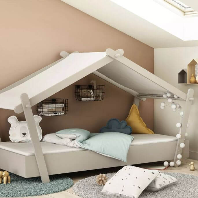 Lit cabane enfant moderne gris clair Mallaury
